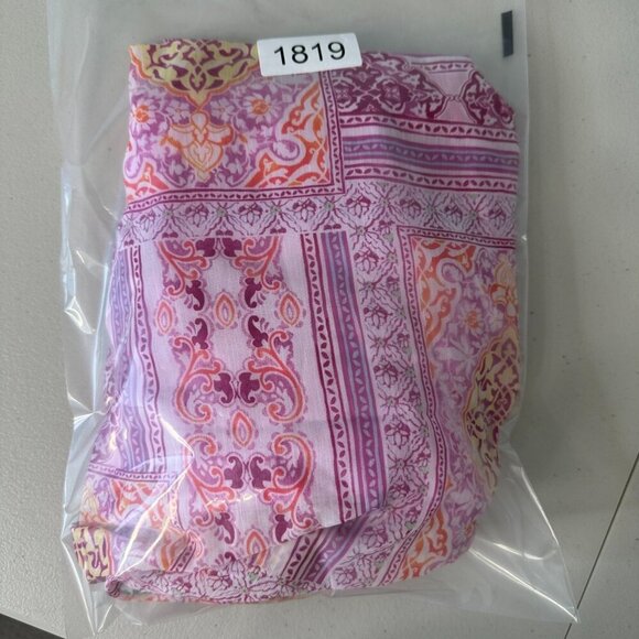 Chicos Blouse Coastal Tile Chiffon Bubble Hem Pink Orange XL - Picture 2 of 12